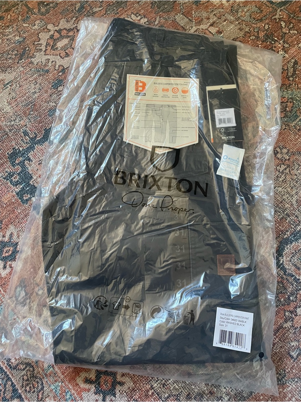 Brixton Black Builder’s Carpenter Stretch Pant in Original Packaging